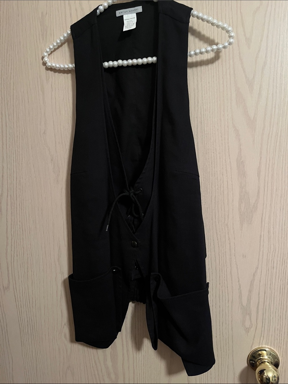 Sarah Pacini Black Sleeveless Layered Long Vest